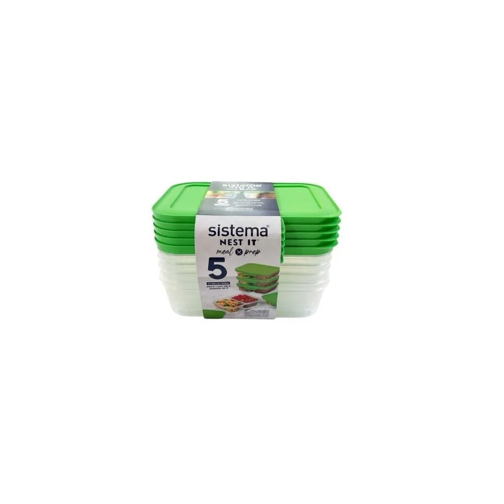 Sistema NEST IT Meal Prep Food Containers 29.4oz. Set Of 5 With Lids Green